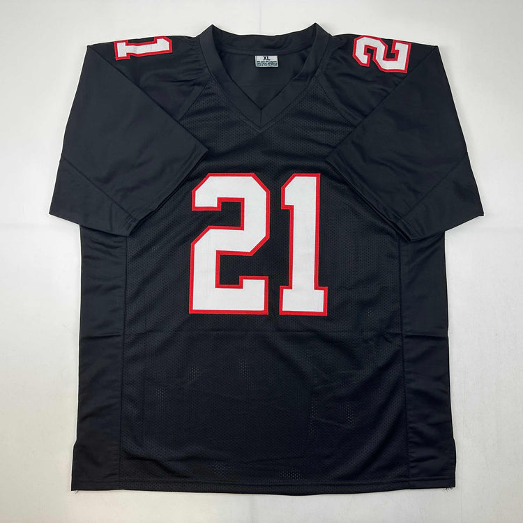 Facsimile Autographed Deion Sanders Atlanta Black Reprint Laser Auto Football Jersey Size Men's XL