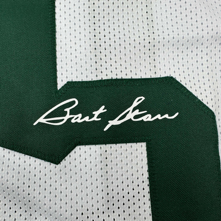 Facsimile Autographed Bart Starr Green Bay White Reprint Laser Auto Football Jersey Size Men's XL