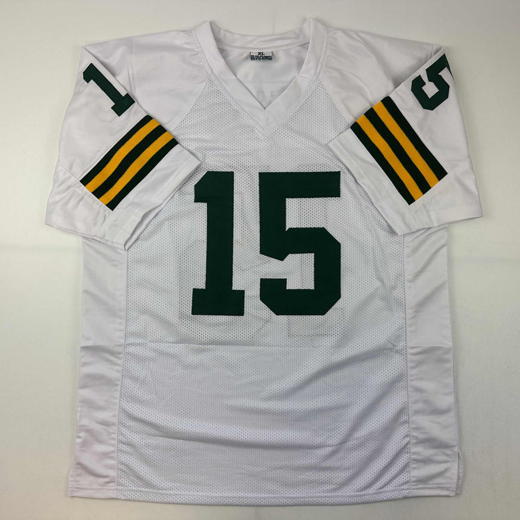 Facsimile Autographed Bart Starr Green Bay White Reprint Laser Auto Football Jersey Size Men's XL