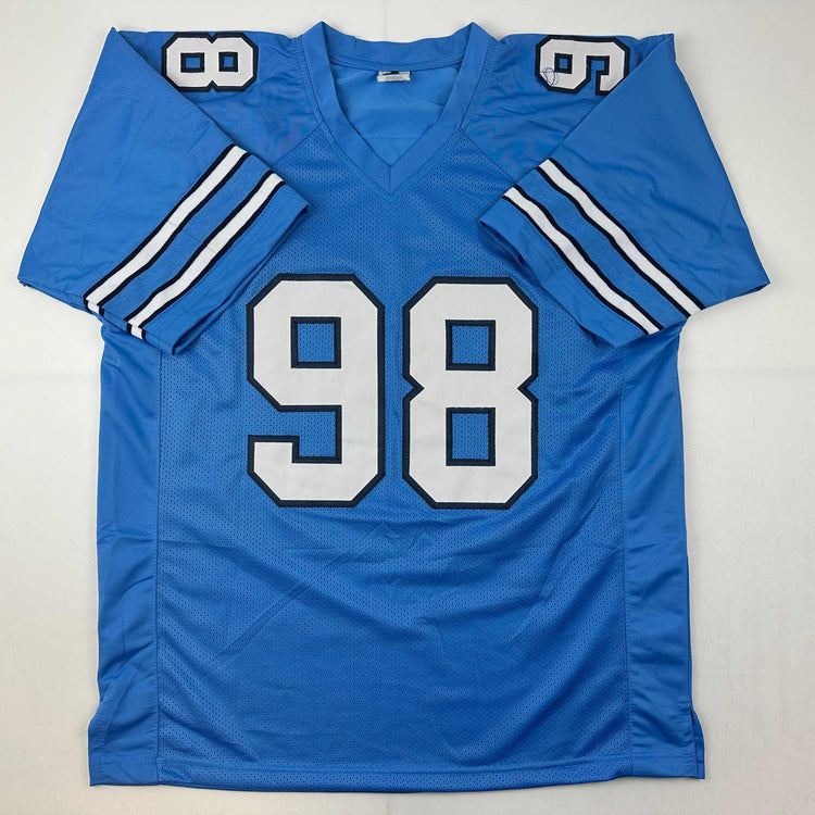 Facsimile Autographed Lawrence Taylor UNC North Carolina Blue Reprint Laser Auto College Football Jersey Size Men's XL