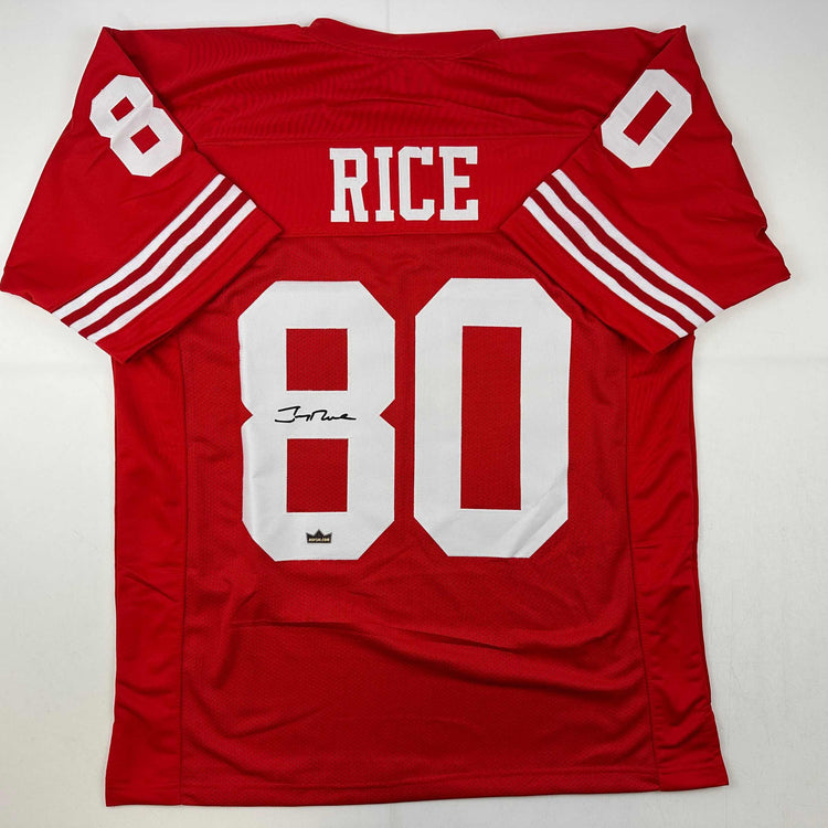 Facsimile Autographed Jerry Rice San Francisco Red Reprint Laser Auto Football Jersey Size Men's XL