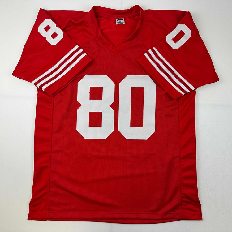 Facsimile Autographed Jerry Rice San Francisco Red Reprint Laser Auto Football Jersey Size Men's XL