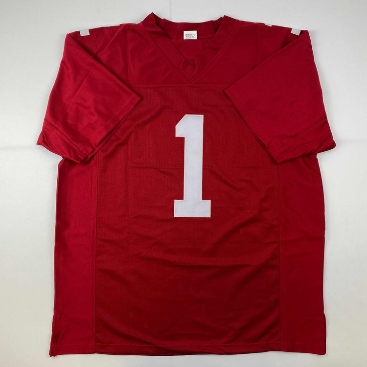 Facsimile Autographed Jalen Hurts Oklahoma Red Reprint Laser Auto College Football Jersey Size Men's XL