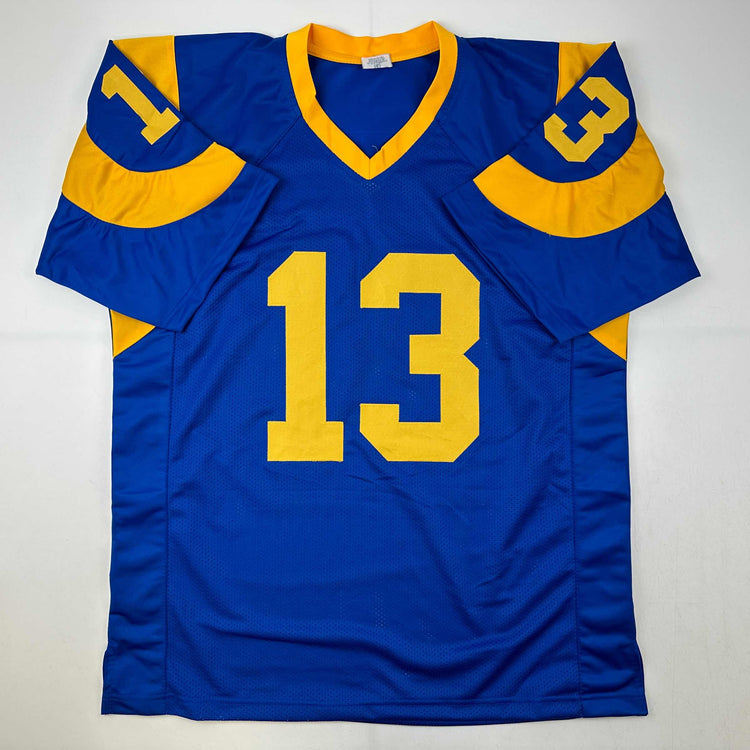Facsimile Autographed Kurt Warner St. Louis Royal Blue Retro Reprint Laser Auto Football Jersey Size Men's XL