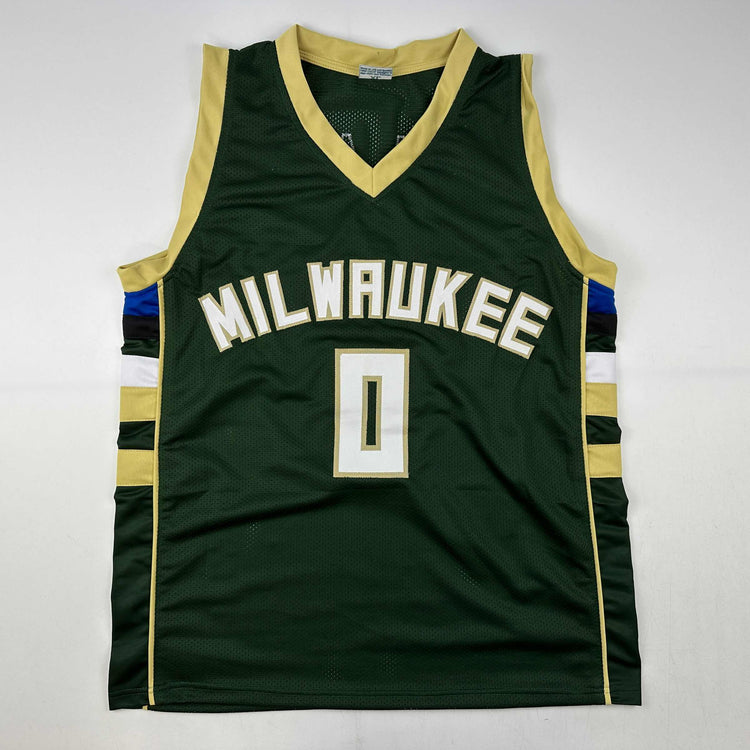 Facsimile Autographed Damian Lillard Milwaukee Green Reprint Laser Auto Basketball Jersey Size Men's XL