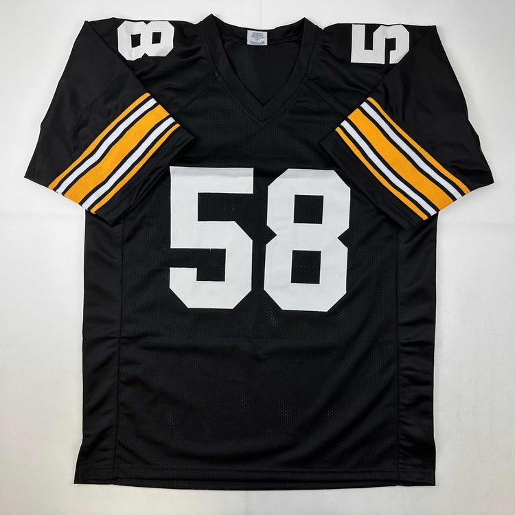 Facsimile Autographed Jack Lambert Pittsburgh Black Reprint Laser Auto Football Jersey Size Men's XL