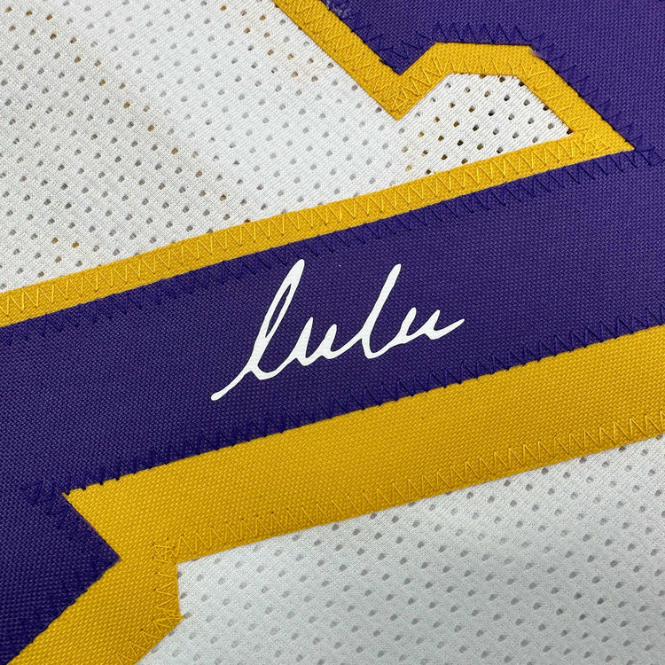 Facsimile Autographed Luka Doncic Los Angeles LA White Reprint Laser Auto Basketball Jersey Size Men's XL