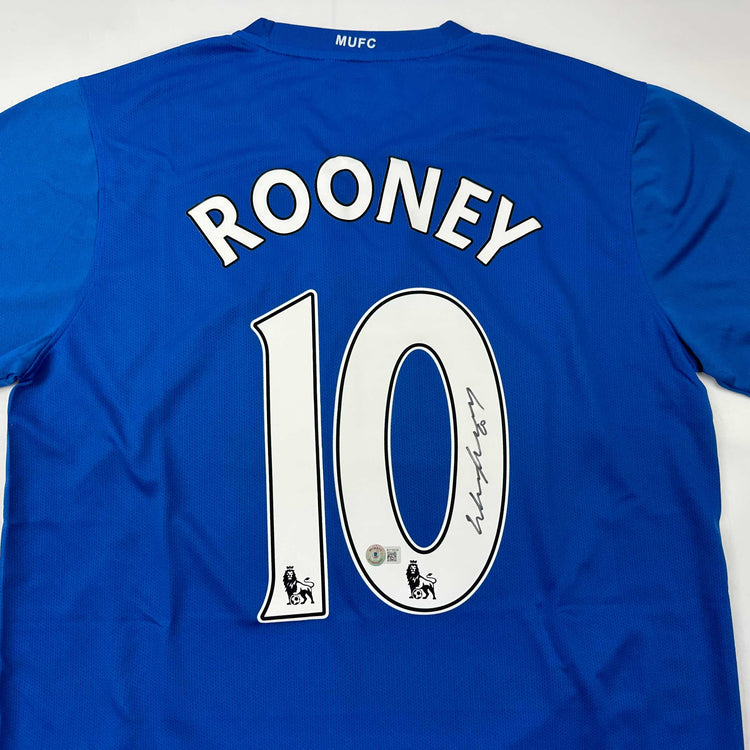 Autographed/Signed Wayne Rooney Manchester United Blue Soccer Jersey Beckett BAS COA