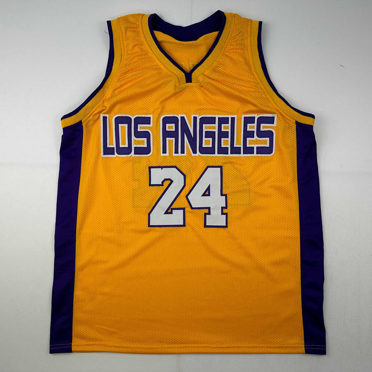 Facsimile Autographed Kobe Bryant #24 Los Angeles LA Yellow Reprint Laser Auto Basketball Jersey Size Men's XL