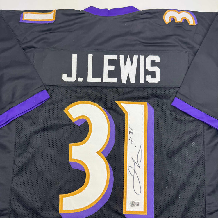 Autographed/Signed Jamal Lewis Baltimore Black Football Jersey Beckett BAS COA