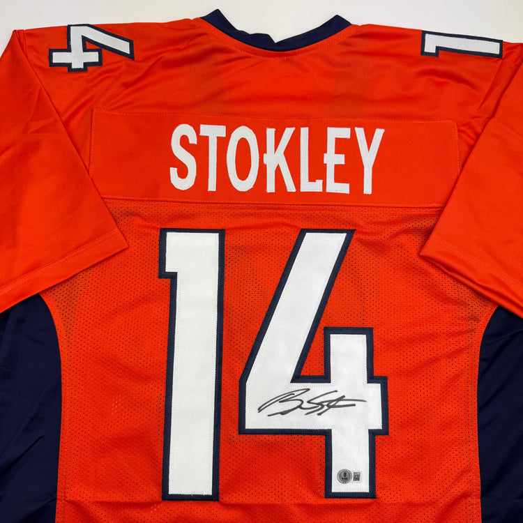 Autographed/Signed Brandon Stokley Denver Orange Football Jersey Beckett BAS COA