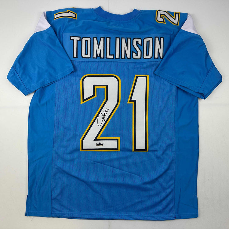 Facsimile Autographed LaDainian Tomlinson Los Angeles LA Powder Blue Reprint Laser Auto Football Jersey Size Men's XL