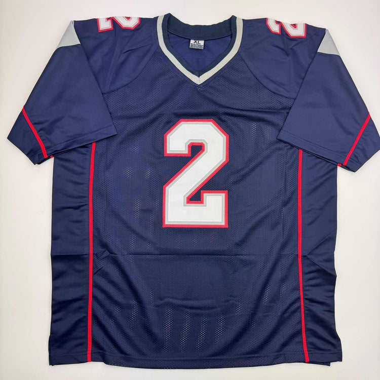 Autographed/Signed Doug Flutie New England Blue Football Jersey Beckett BAS COA