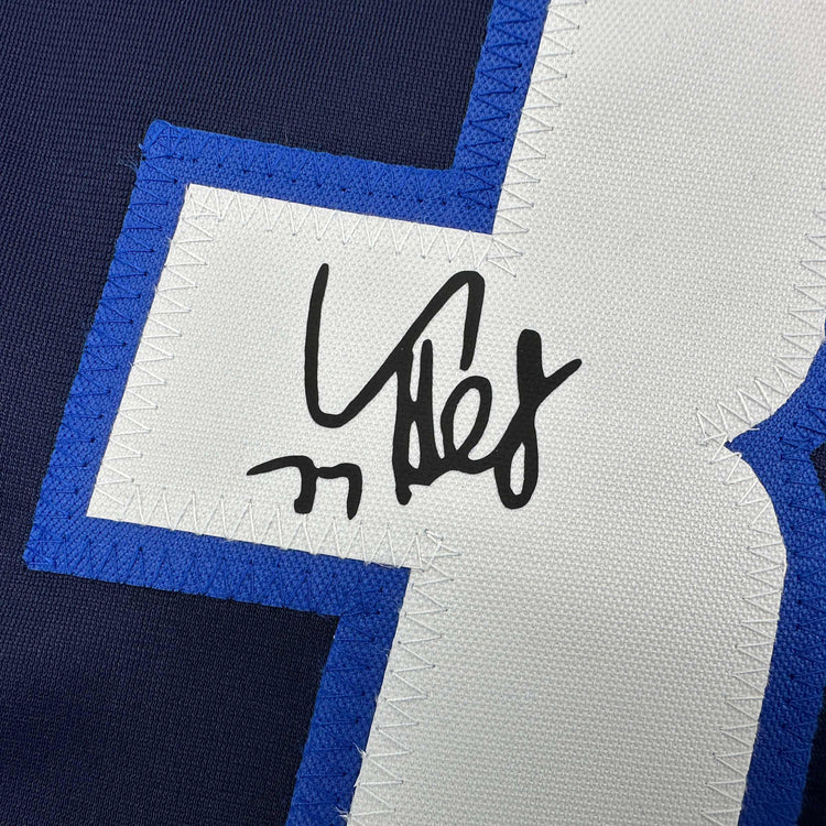Facsimile Autographed Connor Hellebuyck Winnipeg Blue Reprint Laser Auto Hockey Jersey Size Men's XL