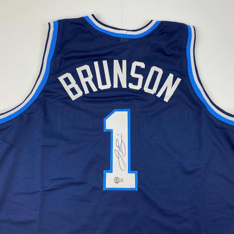 Autographed/Signed Jalen Brunson Villanova Blue College Basketball Jersey Beckett BAS COA