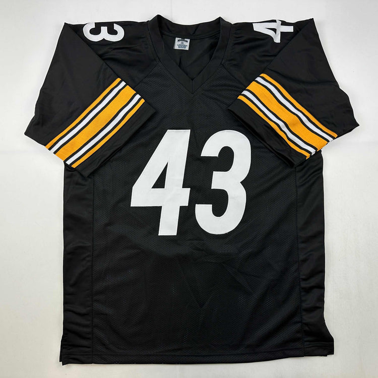 Facsimile Autographed Troy Polamalu Pittsburgh Black Reprint Laser Auto Football Jersey Size Men's XL