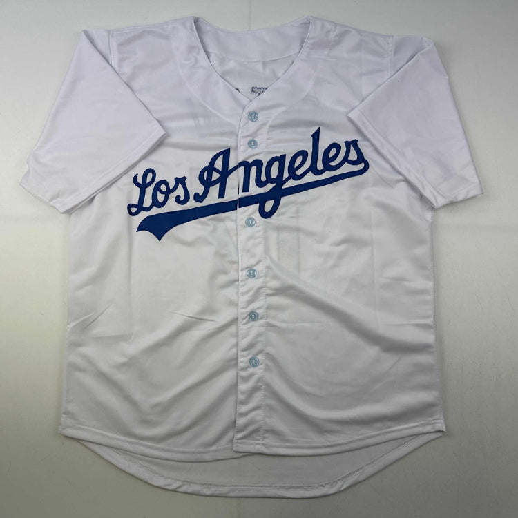 Facsimile Autographed Shohei Ohtani Los Angeles LA White Reprint Laser Auto Baseball Jersey Size Men's XL