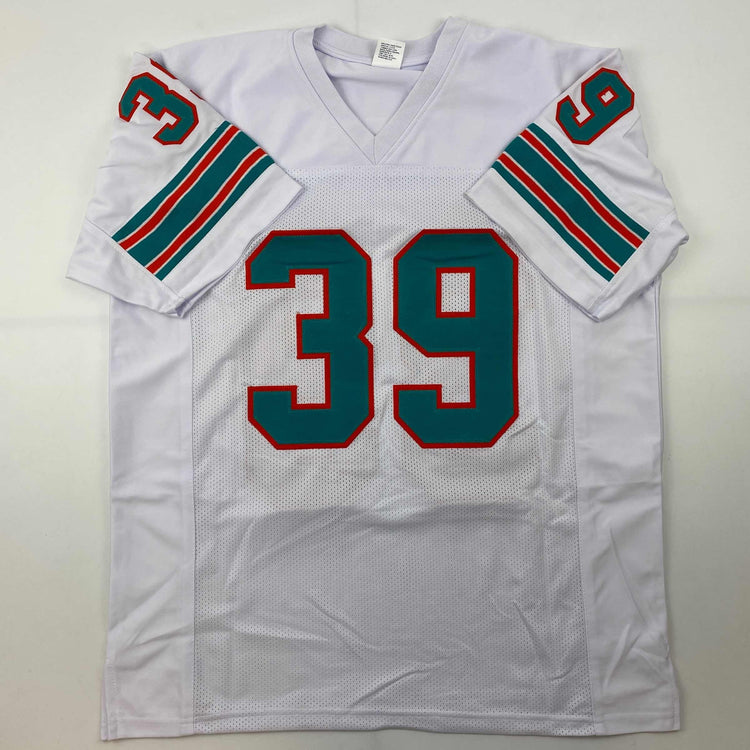 Facsimile Autographed Larry Csonka Miami White Reprint Laser Auto Football Jersey Size Men's XL