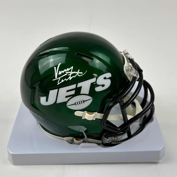 Autographed/Signed Vinny Testaverde New York Jets Mini Football Helmet Beckett BAS COA