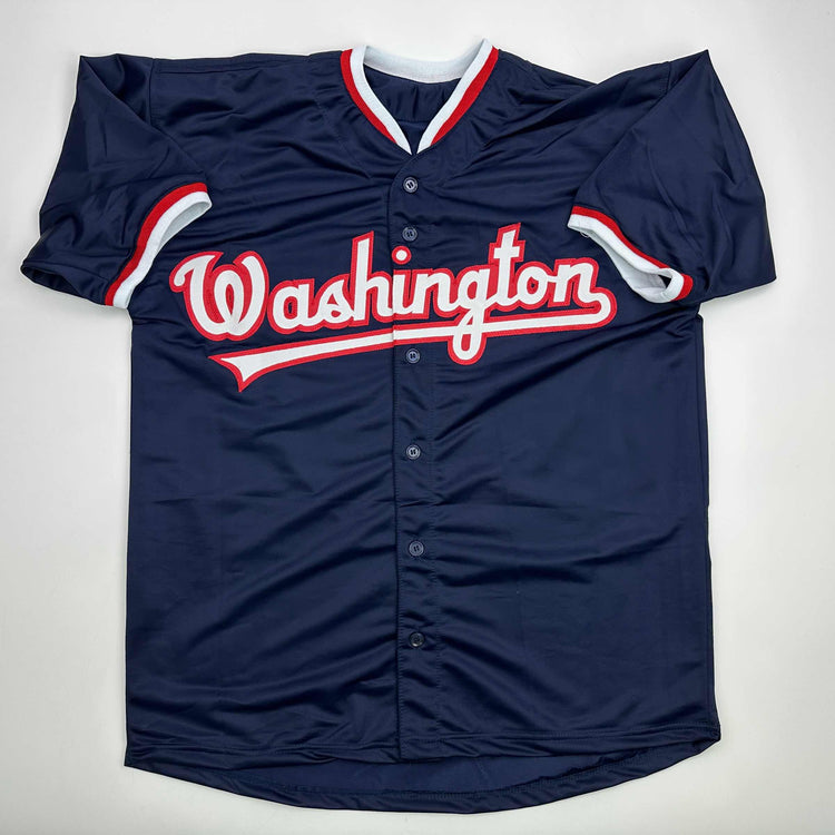Facsimile Autographed James Wood Washington Blue Reprint Laser Auto Baseball Jersey Size Men's XL