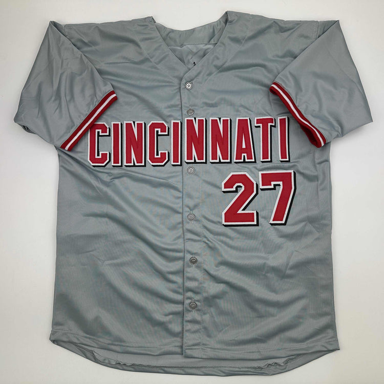 Autographed/Signed Jose Rijo 90 WS MVP Cincinnati Grey Baseball Jersey Beckett BAS COA
