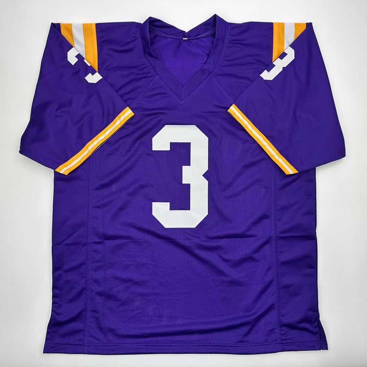 Autographed/Signed Odell Beckham Jr. LSU Purple College Football Jersey Beckett BAS COA