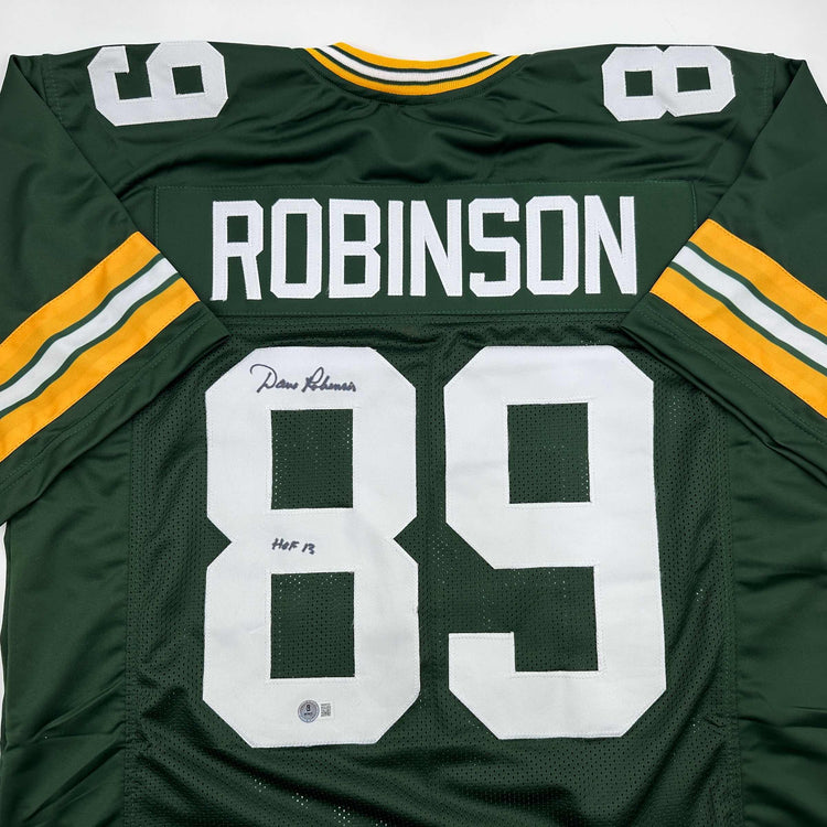 Autographed/Signed Dave Robinson HOF 13 Green Bay Green Football Jersey Beckett BAS COA