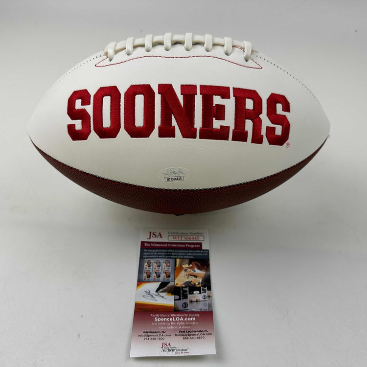 Autographed/Signed Billy Sims 78 Heisman Oklahoma Sooners Full Size White Panel Logo College Football JSA COA