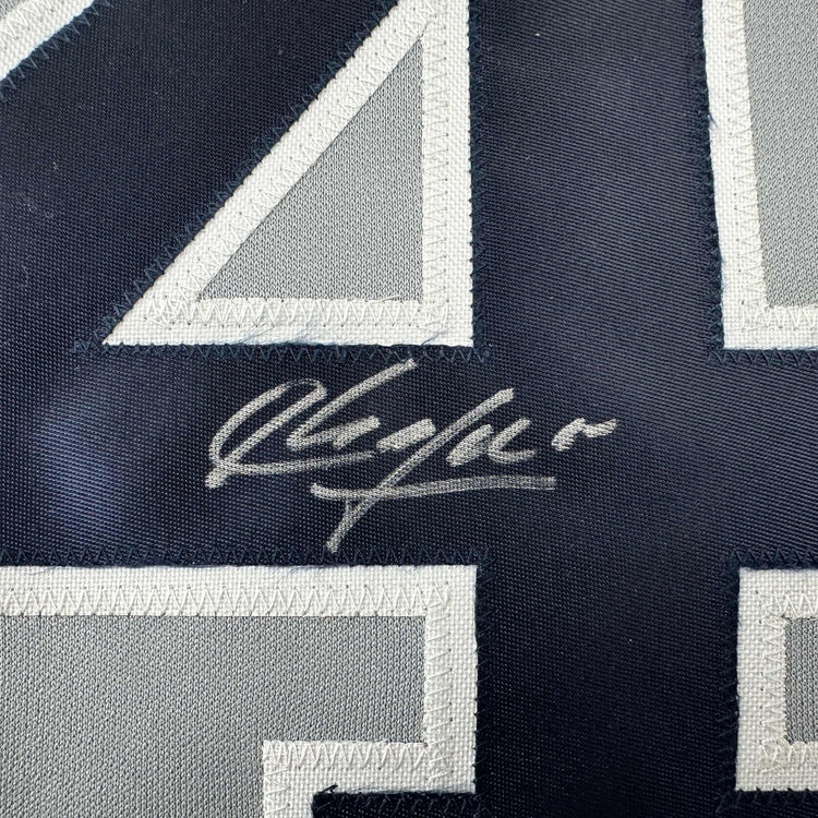 Autographed/Signed Aroldis Chapman New York Grey Baseball Jersey Beckett BAS COA