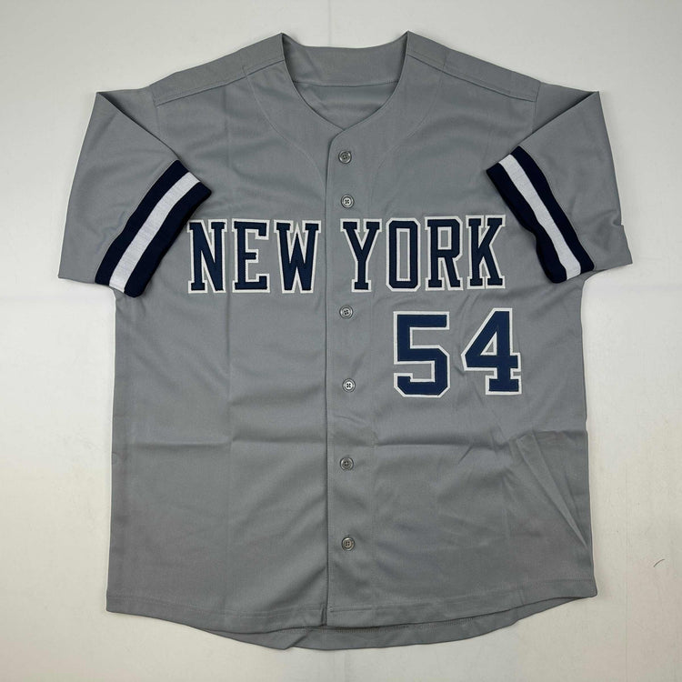 Autographed/Signed Aroldis Chapman New York Grey Baseball Jersey Beckett BAS COA