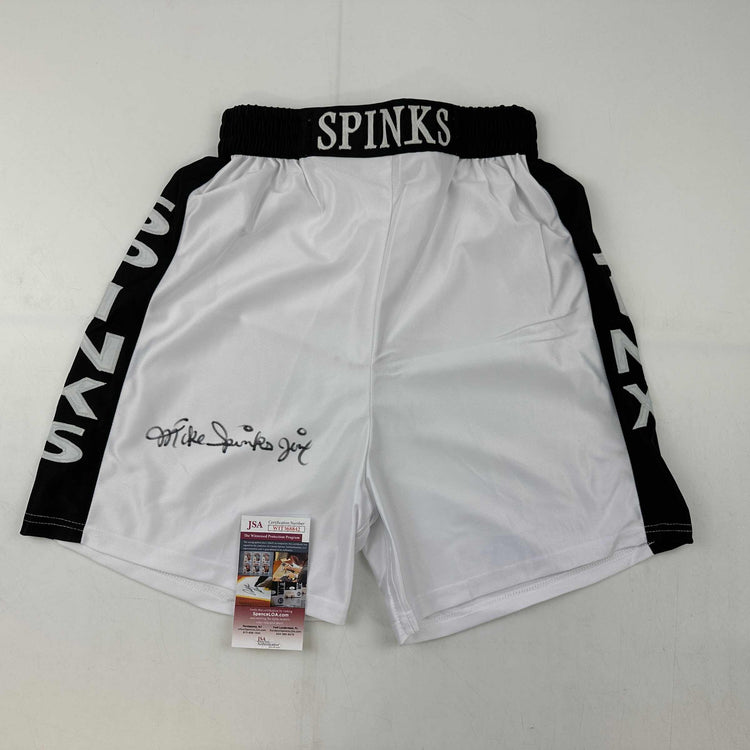 Autographed/Signed Michael Jinx Spinks White Boxing Trunks/Shorts JSA COA Auto