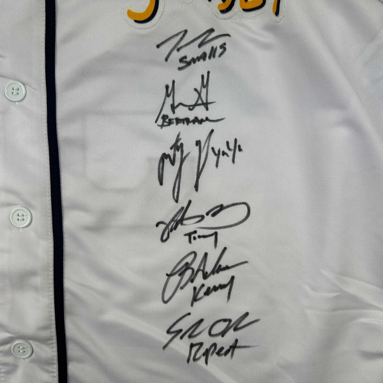 Autographed/Signed The Sandlot Movie 6x Cast Member Sigs White Baseball Jersey Beckett BAS COA