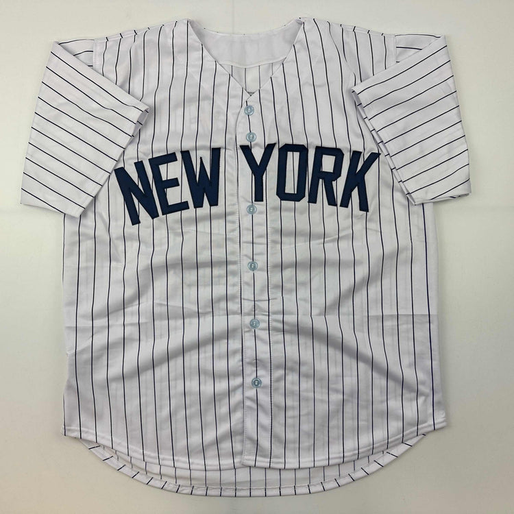 Facsimile Autographed Aaron Judge New York Pinstripe Reprint Laser Auto Baseball Jersey Size Men's XL