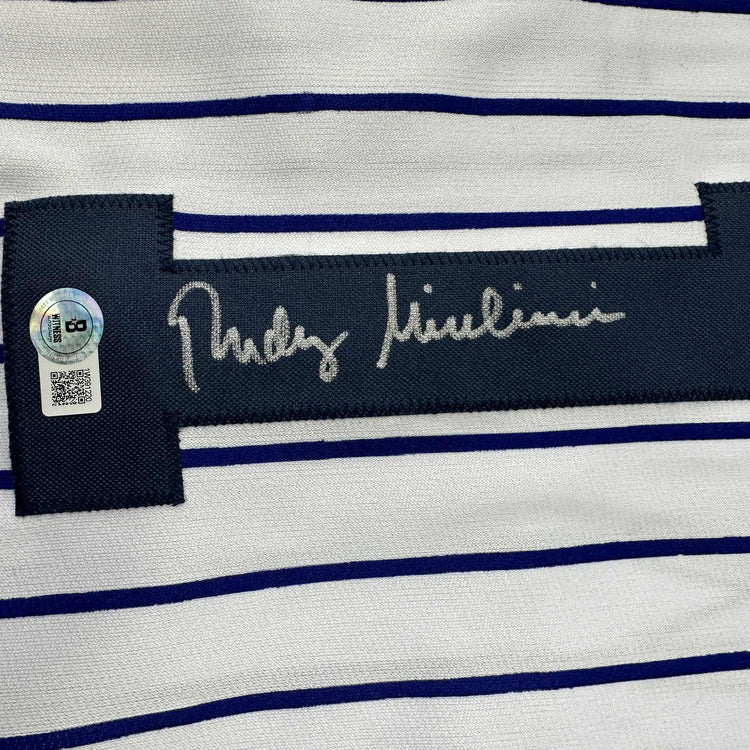 Autographed/Signed Rudy Giuliani New York Pinstripe Baseball Jersey Beckett BAS COA