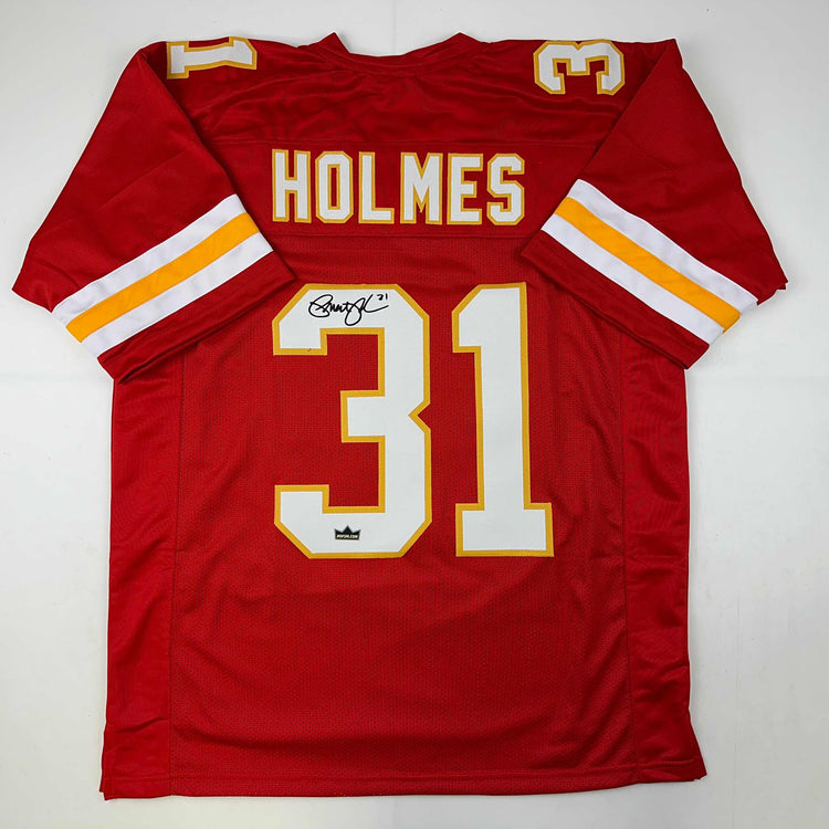 Facsimile Autographed Priest Holmes Kansas City Red Reprint Laser Auto Football Jersey Size Men's XL