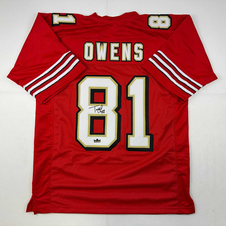 Facsimile Autographed Terrell Owens San Francisco Red Reprint Laser Auto Football Jersey Size Men's XL