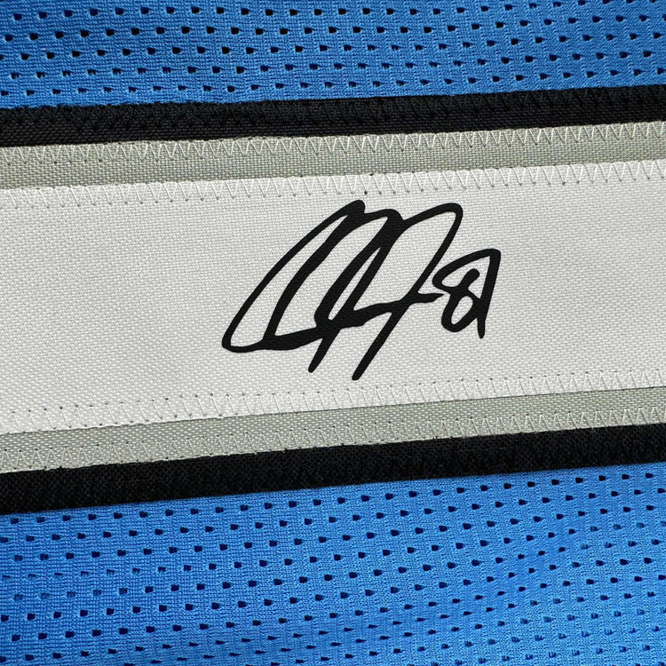 Facsimile Autographed Calvin Johnson Detroit Blue Reprint Laser Auto Football Jersey Size Men's XL