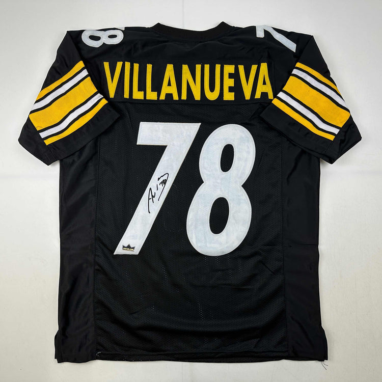 Facsimile Autographed Alejandro Villanueva Pittsburgh Black Reprint Laser Auto Football Jersey Size Men's XL