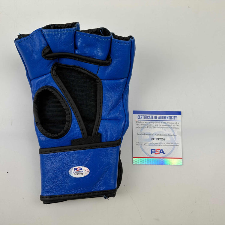 Autographed/Signed Khamzat Borz Chimaev UFC MMA Ultimate Fighting Blue Glove PSA/DNA COA
