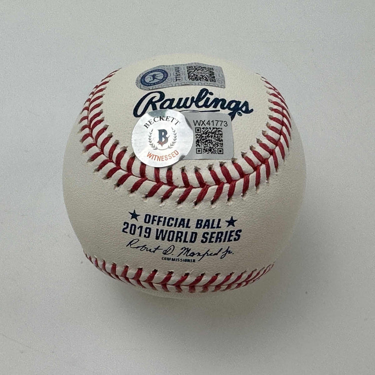Autographed/Signed Trea Turner 2019 World Series Rawlings Official Major League Baseball ROML Beckett BAS COA