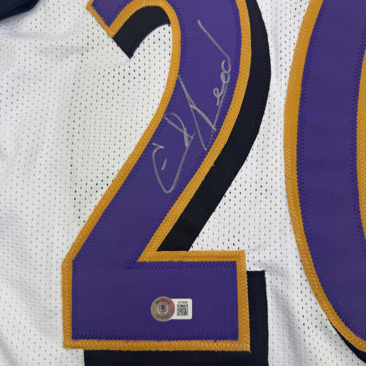 Autographed/Signed Ed Reed Baltimore White Football Jersey Beckett BAS COA