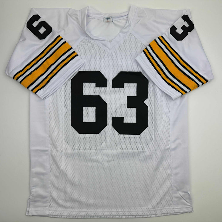 Autographed/Signed Dermontti Dawson HOF 12 Pittsburgh White Football Jersey JSA COA