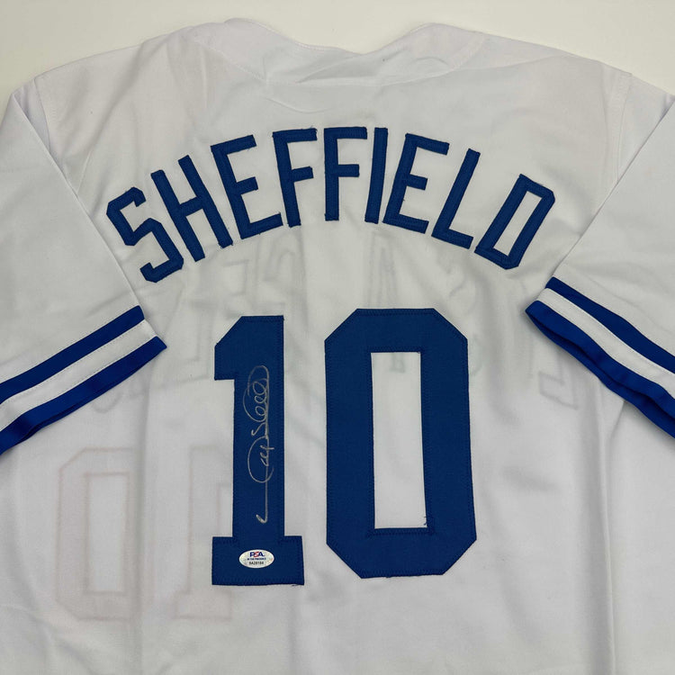 Autographed/Signed Gary Sheffield Los Angeles LA White Baseball Jersey PSA/DNA COA
