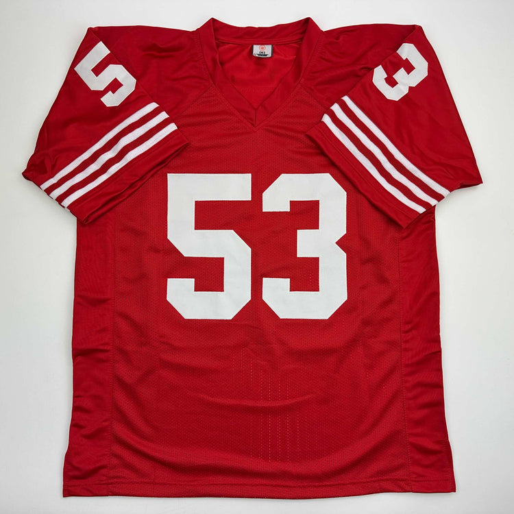 Autographed/Signed Bill Romanowski San Francisco Red Football Jersey Beckett BAS COA
