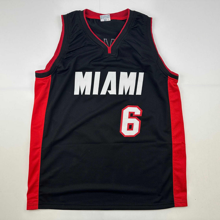 Facsimile Autographed LeBron James Miami Black Reprint Laser Auto Basketball Jersey Size Men's XL