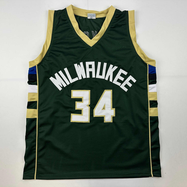 Facsimile Autographed Giannis Antetokounmpo Milwaukee Green Reprint Laser Auto Basketball Jersey Size Men's XL