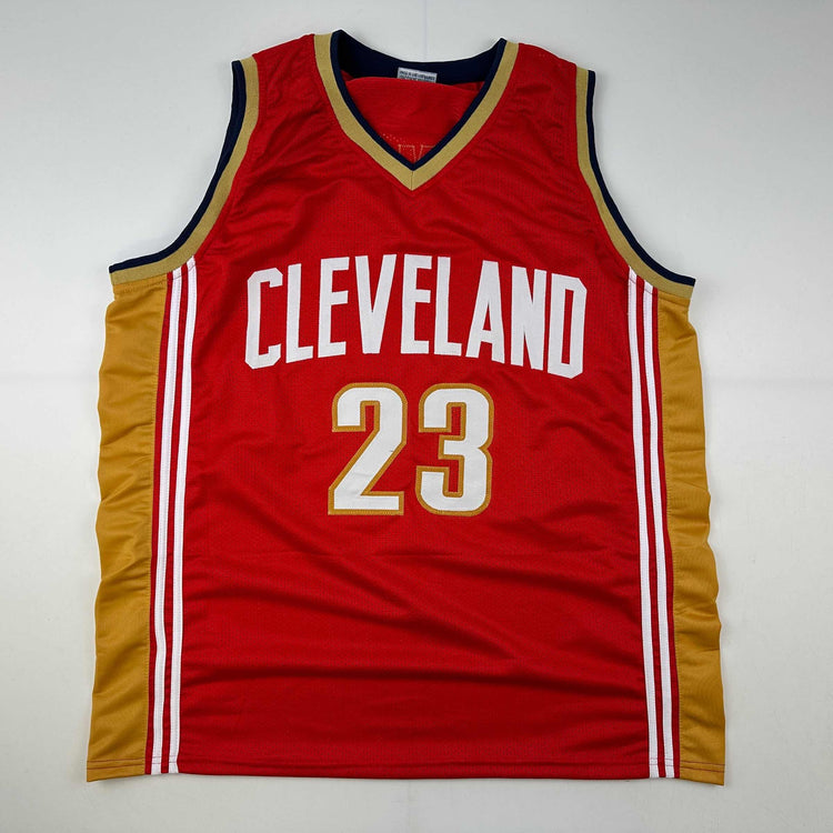 Facsimile Autographed LeBron James Cleveland Red Reprint Laser Auto Basketball Jersey Size Men's XL