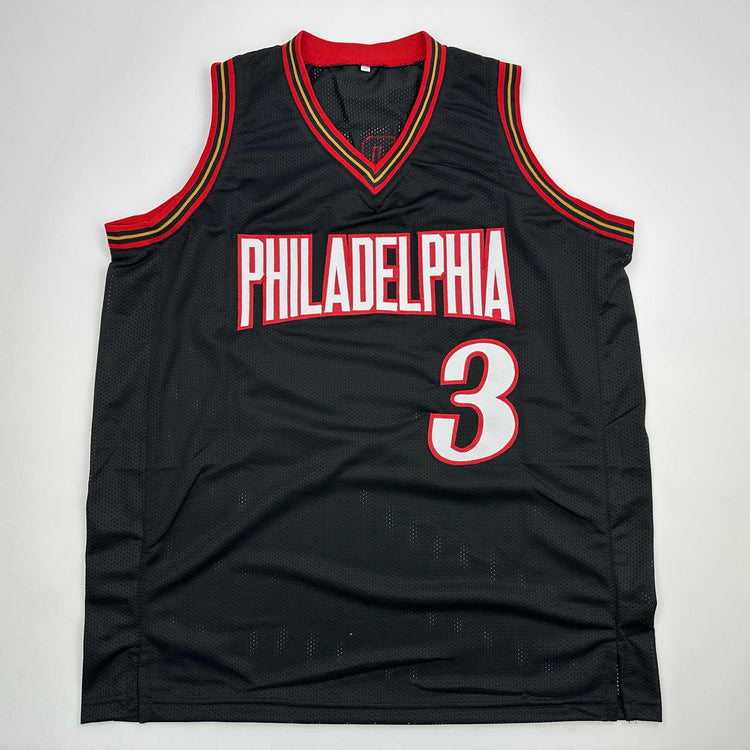 Autographed/Signed Allen Iverson Philadelphia Black Basketball Jersey Beckett BAS COA