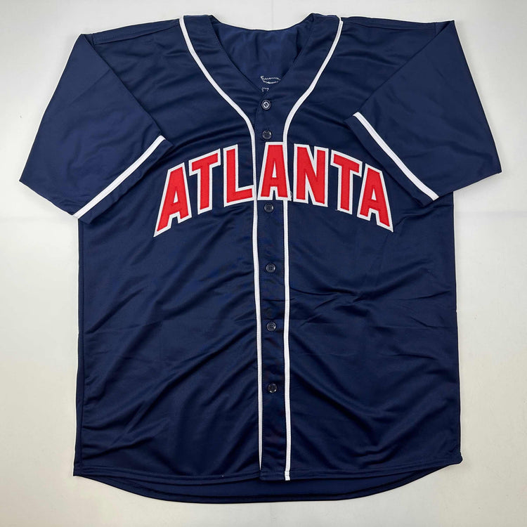 Facsimile Autographed Ronald Acuna Jr. Atlanta Blue Reprint Laser Auto Baseball Jersey Size Men's XL