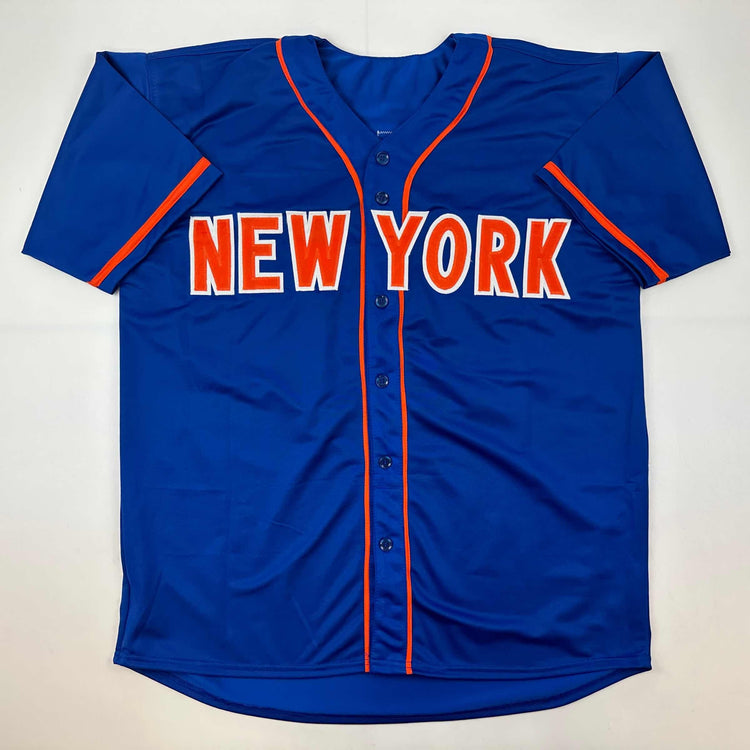 Facsimile Autographed Justin Verlander New York Blue Reprint Laser Auto Baseball Jersey Size Men's XL